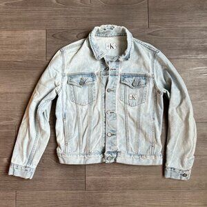 Vintage 90s Calvin Klein Light Wash Distressed Denim Jacket Size M